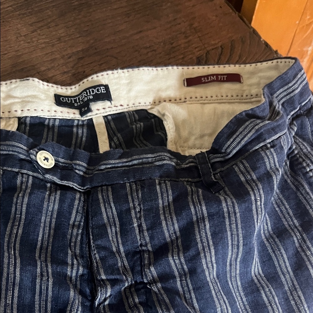 Men's Blue Striped Flat Front Shorts